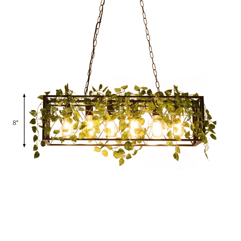 6 Lights Linear Cage Hanging Lamp Farmhouse Style Bronze Wrought Iron Island Ceiling Light for Restaurant Clearhalo 'Ceiling Lights' 'Island Lights' Lighting' 157970