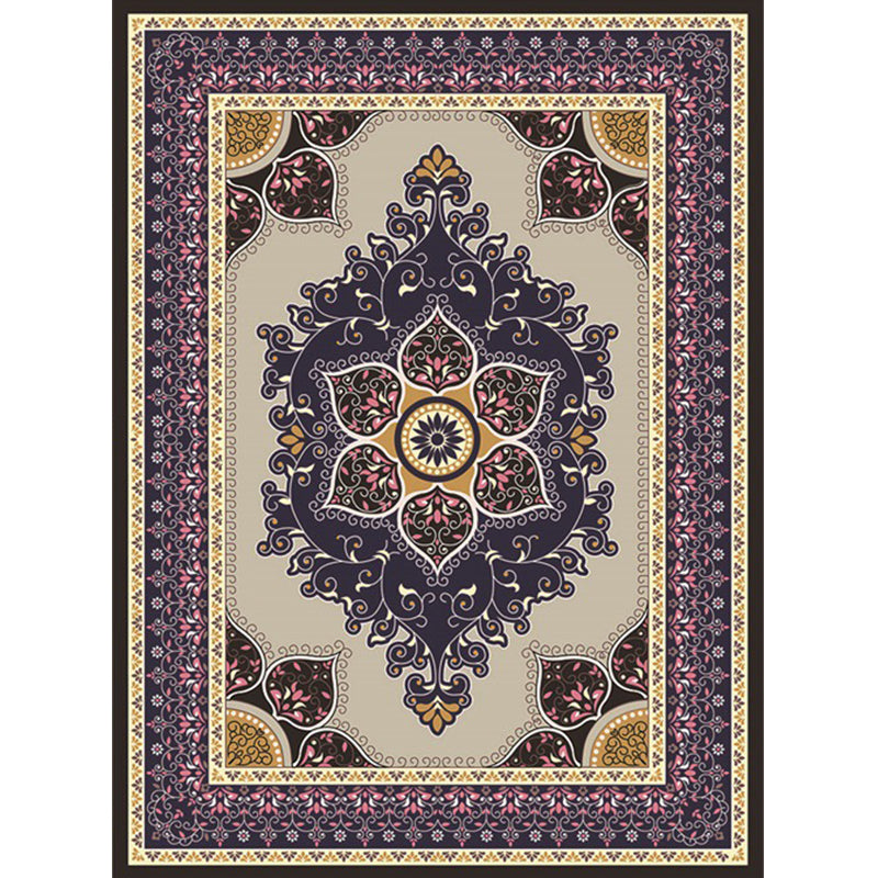 Purple and Brown Bedroom Rug Moroccan Medallion Flower Leaf Pattern Area Rug Polyester Anti-Slip Backing Carpet Clearhalo 'Area Rug' 'Moroccan' 'Rugs' Rug' 1579785