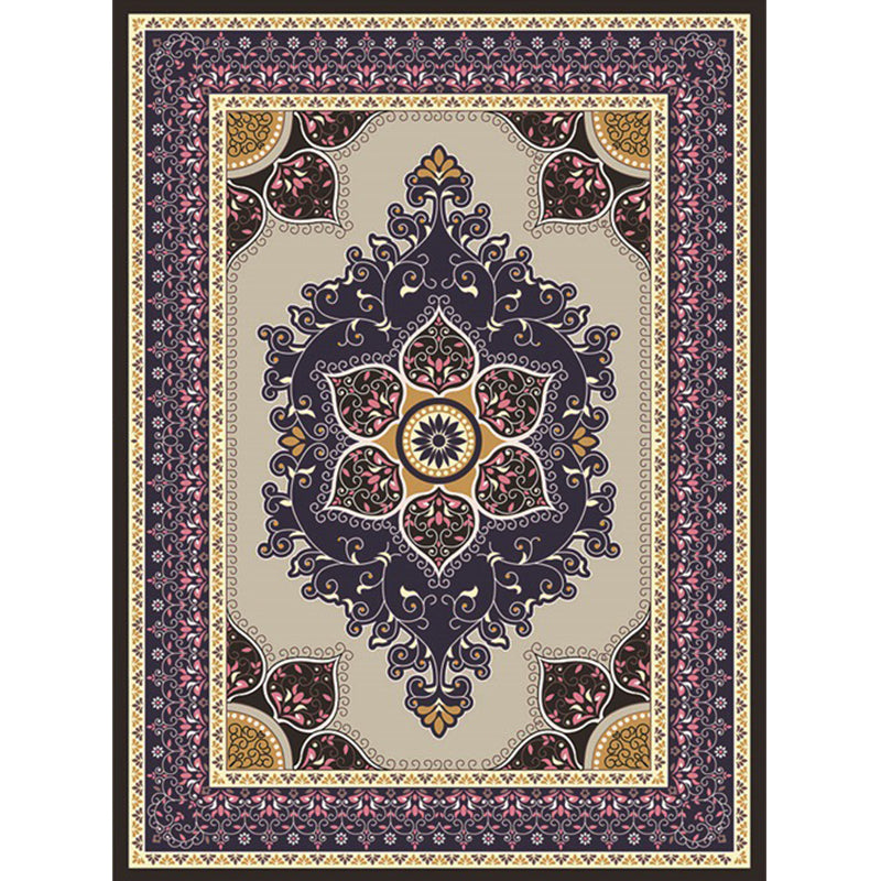 Purple and Brown Bedroom Rug Moroccan Medallion Flower Leaf Pattern Area Rug Polyester Anti-Slip Backing Carpet Clearhalo 'Area Rug' 'Moroccan' 'Rugs' Rug' 1579785