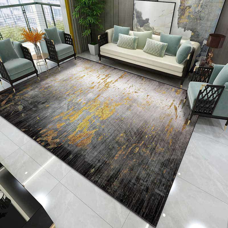 Creative Abstract Rug Black and Golden Contemporary Rug Polyester Washable Anti-Slip Backing Carpet for Living Room Clearhalo 'Area Rug' 'Modern' 'Rugs' Rug' 1579846