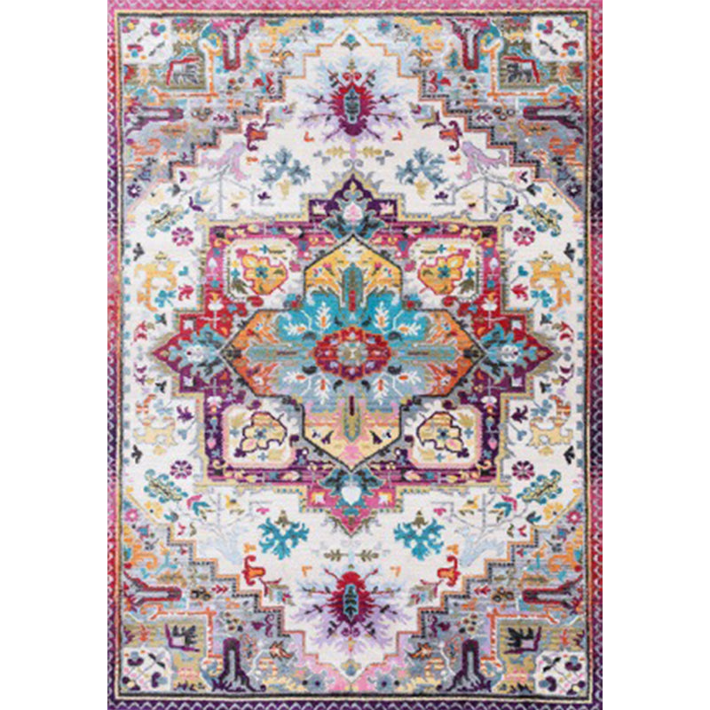 Oriental Moroccan Rug in Pink Medallion Flower Pattern Rug Polyester Anti-Slip Washable Carpet for Home Decoration Clearhalo 'Area Rug' 'Moroccan' 'Rugs' Rug' 1579855