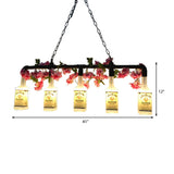 5 Lights Metal Hanging Pendant Light Vintage Style Yellow Bottle Shade Restaurant Island Lighting with Pipe Clearhalo 'Ceiling Lights' 'Close To Ceiling Lights' 'Glass shade' 'Glass' 'Island Lights' Lighting' 157989