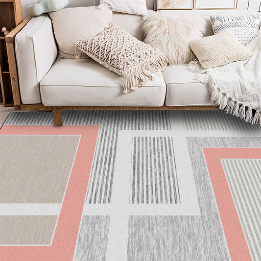 Simple Modern Rug in Grey Color Block Stripe Pattern Area Rug Polyester Machine Washable Carpet for Home Decoration Clearhalo 'Area Rug' 'Modern' 'Rugs' Rug' 1579973