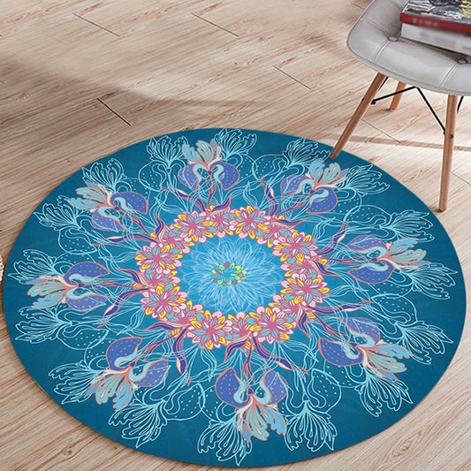 Mediterranean Botanical Floral Pattern Rug Blue Flannel Rug Machine Washable Anti-Slip Area Rug for Bedroom Blue Clearhalo 'Area Rug' 'Moroccan' 'Rugs' Rug' 1579980