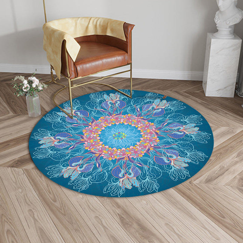 Mediterranean Botanical Floral Pattern Rug Blue Flannel Rug Machine Washable Anti-Slip Area Rug for Bedroom Clearhalo 'Area Rug' 'Moroccan' 'Rugs' Rug' 1579981