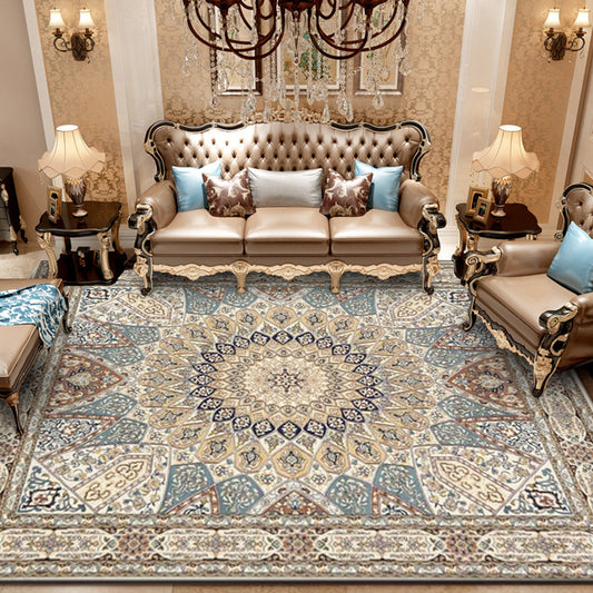 Mediterranean Moroccan Rug in Brown Medallion Irregular Shape Pattern Rug Polyester Non-Slip Carpet for Home Decoration Camel Clearhalo 'Area Rug' 'Moroccan' 'Rugs' Rug' 1579987