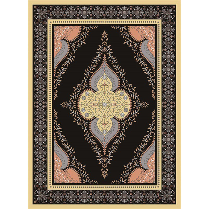 Persian Moroccan Rug in Black Medallion Leaf Flower Pattern Rug Polyester Anti-Slip Carpet for Home Decoration Clearhalo 'Area Rug' 'Moroccan' 'Rugs' Rug' 1579997