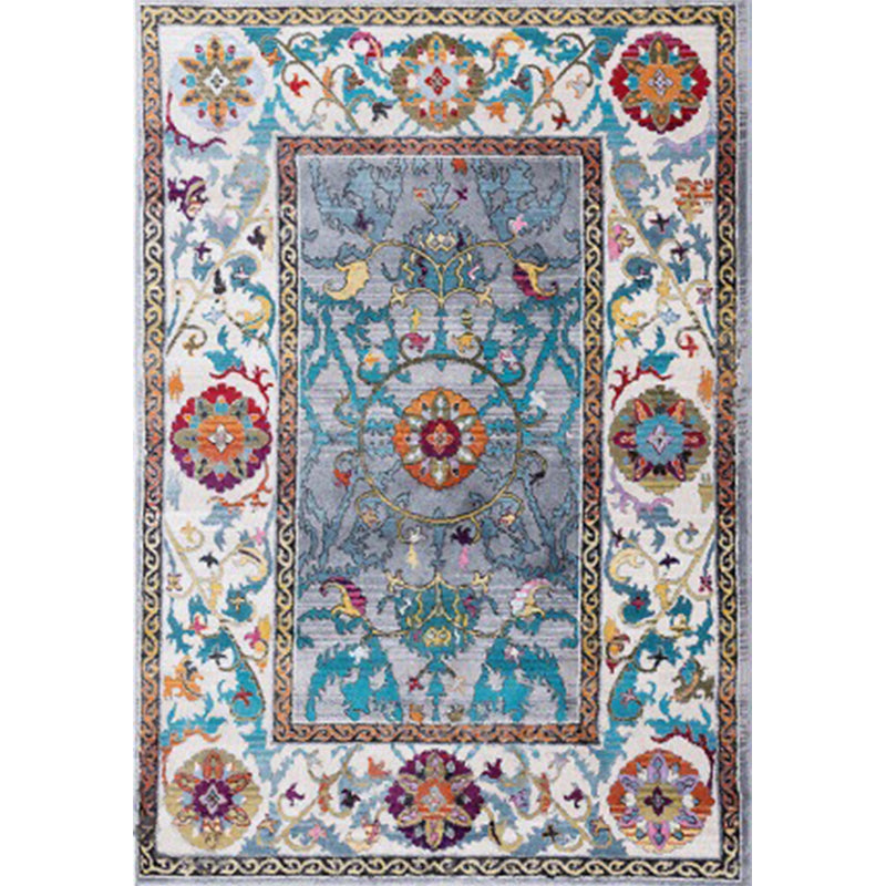 Blue and Brown Bedroom Rug Moroccan Medallion Flower Vine Pattern Area Rug Polyester Anti-Slip Pet Friendly Carpet Clearhalo 'Area Rug' 'Moroccan' 'Rugs' Rug' 1580037