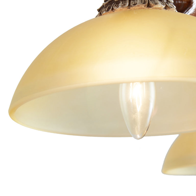 Bowl Shade Hanging Lamp Rustic Glass 2 Bulbs Hanging Pendant with Wood and Rope Decoration in Amber Clearhalo 'Ceiling Lights' 'Chandeliers' 'Glass shade' 'Glass' 'Island Lights' Lighting' 158007