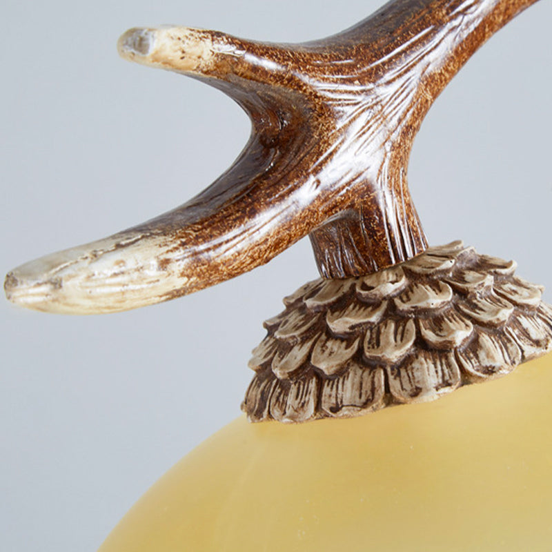 Bowl Shade Hanging Lamp Rustic Glass 2 Bulbs Hanging Pendant with Wood and Rope Decoration in Amber Clearhalo 'Ceiling Lights' 'Chandeliers' 'Glass shade' 'Glass' 'Island Lights' Lighting' 158008