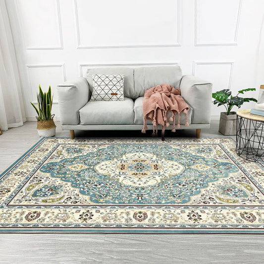 Moroccan Living Room Rug in Teal Medallion Floral Print Rug Polyester Non-Slip Stain-Resistant Area Rug Light Blue Clearhalo 'Area Rug' 'Moroccan' 'Rugs' Rug' 1580122