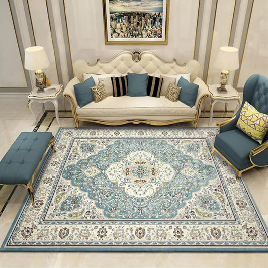 Moroccan Living Room Rug in Teal Medallion Floral Print Rug Polyester Non-Slip Stain-Resistant Area Rug Clearhalo 'Area Rug' 'Moroccan' 'Rugs' Rug' 1580123