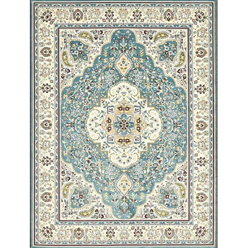 Moroccan Living Room Rug in Teal Medallion Floral Print Rug Polyester Non-Slip Stain-Resistant Area Rug Clearhalo 'Area Rug' 'Moroccan' 'Rugs' Rug' 1580124