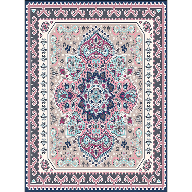 Persian Moroccan Rug in Purple Medallion Paisley Flower Pattern Rug Polyester Anti-Slip Carpet for Home Decoration Clearhalo 'Area Rug' 'Moroccan' 'Rugs' Rug' 1580244