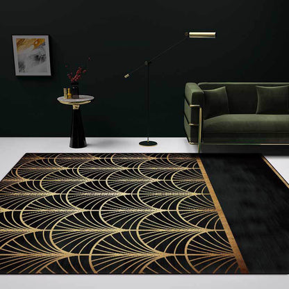 Stylish Apricot Leaf Pattern Rug Black and Golden Novelty Rug Polyester Washable Anti-Slip Backing Area Rug for Living Room Black Clearhalo 'Area Rug' 'Modern' 'Rugs' Rug' 1580250