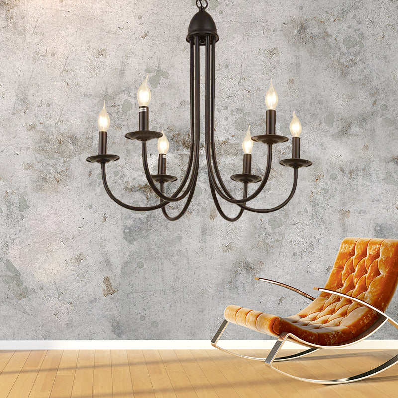 6/8 Heads Iron Chandelier Light Rustic Style Bronze Bare Bulb Dining Room Hanging Pendant with Curved Arm 6 Bronze Clearhalo 'Cast Iron' 'Ceiling Lights' 'Chandeliers' 'Industrial Chandeliers' 'Industrial' 'Metal' 'Middle Century Chandeliers' 'Rustic Chandeliers' 'Tiffany' Lighting' 158033