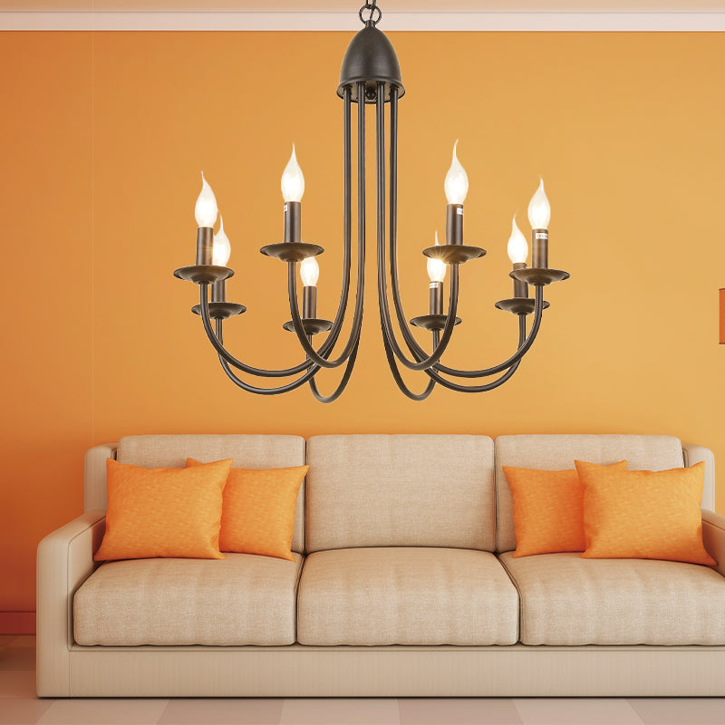 6/8 Heads Iron Chandelier Light Rustic Style Bronze Bare Bulb Dining Room Hanging Pendant with Curved Arm Clearhalo 'Cast Iron' 'Ceiling Lights' 'Chandeliers' 'Industrial Chandeliers' 'Industrial' 'Metal' 'Middle Century Chandeliers' 'Rustic Chandeliers' 'Tiffany' Lighting' 158038