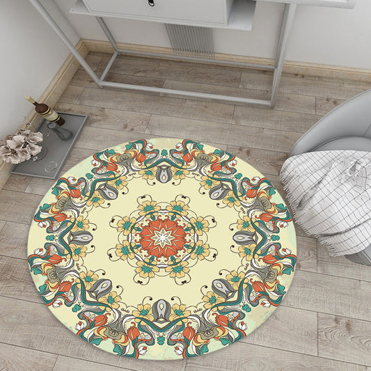 Vintage Floral Print Rug Yellow Flannel Rug Machine Washable Anti-Slip Area Rug for Bedroom Yellow