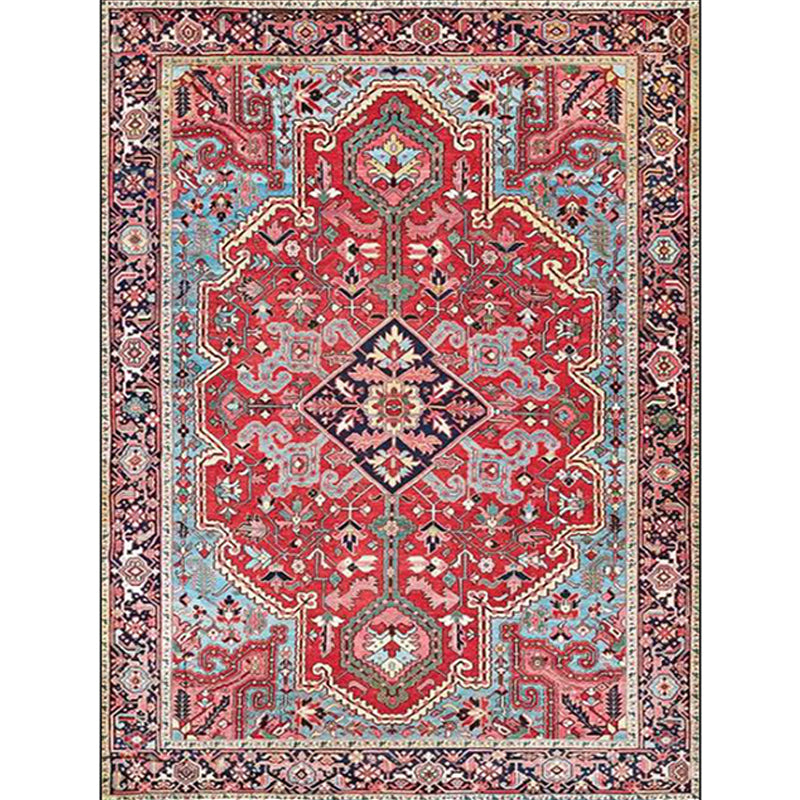 Red Bedroom Rug Moroccan Medallion Floral Pattern Area Rug Polyester Pet Friendly Anti-Slip Backing Carpet Clearhalo 'Area Rug' 'Moroccan' 'Rugs' Rug' 1580458