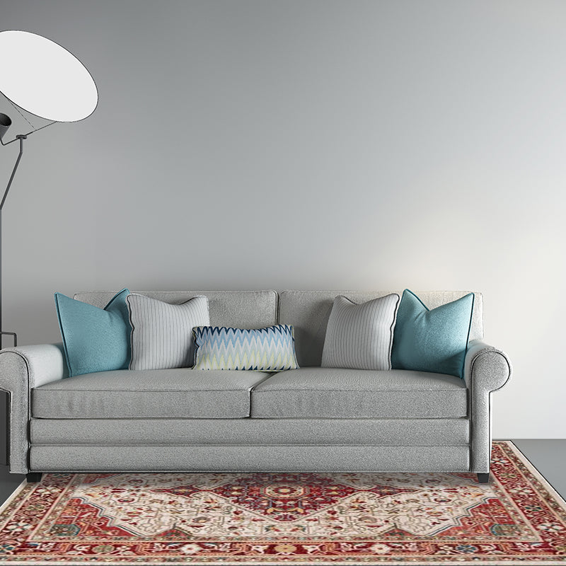 Moroccan Living Room Rug in Red Medallion Floral Print Rug Polyester Non-Slip Pet Friendly Area Rug Clearhalo 'Area Rug' 'Moroccan' 'Rugs' Rug' 1580465