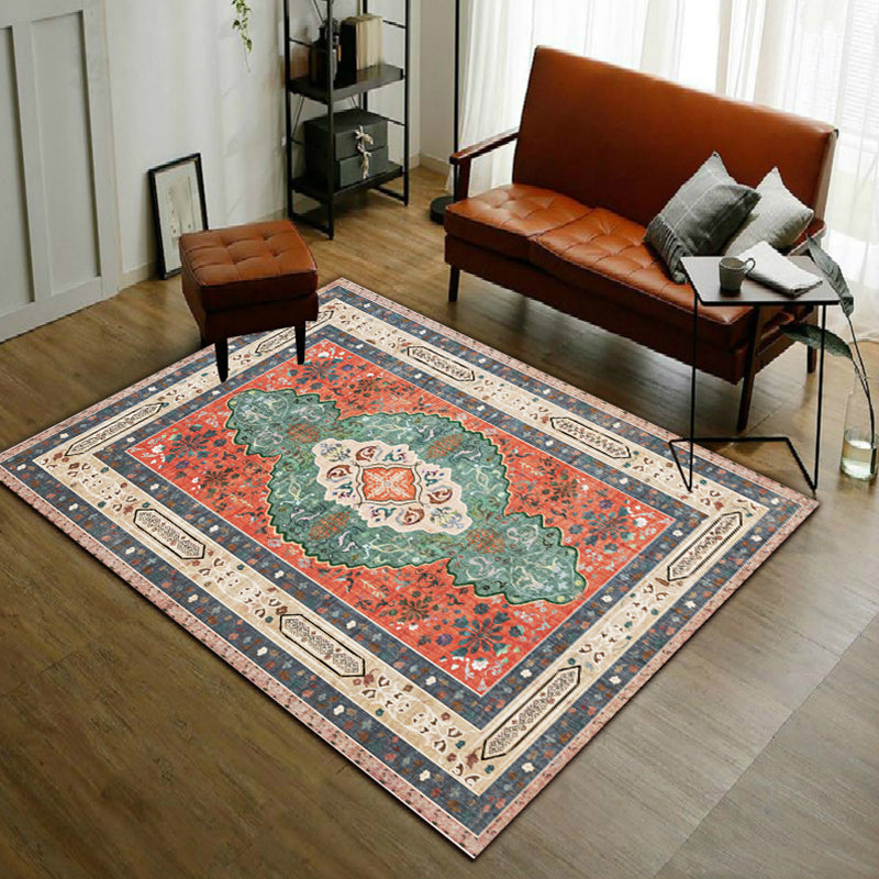 Persian Moroccan Rug in Orange Medallion Flower Pattern Rug Polyester Washable Anti-Slip Carpet for Home Decoration Clearhalo 'Area Rug' 'Moroccan' 'Rugs' Rug' 1580473