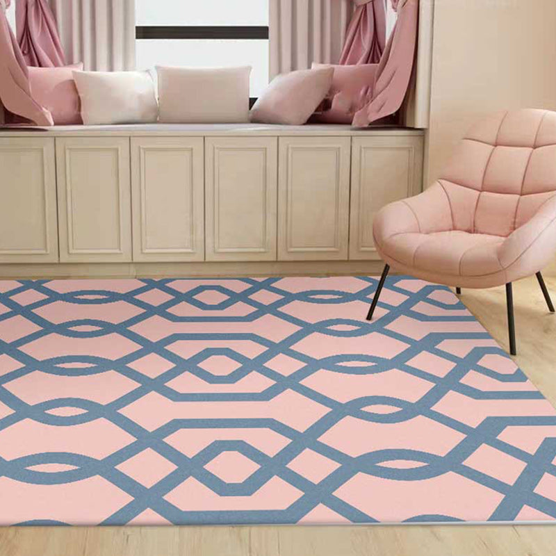 Simple Geometric Rug Pink Polyester Rug Machine Washable Non-Slip Backing Area Rug for Bedroom Pink Clearhalo 'Area Rug' 'Modern' 'Rugs' Rug' 1580512