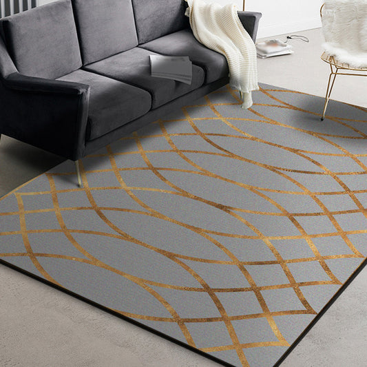 Contemporary Geometric Pattern Rug Grey and Golden Polyester Rug Machine Washable Non-Slip Backing Area Rug for Bedroom Dark Gray Clearhalo 'Area Rug' 'Modern' 'Rugs' Rug' 1580520