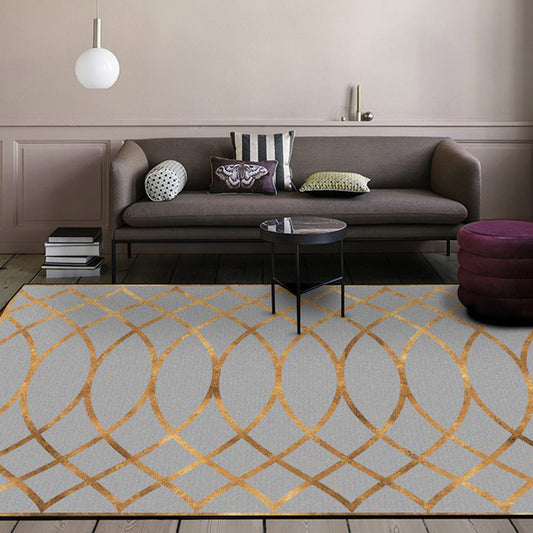 Contemporary Geometric Pattern Rug Grey and Golden Polyester Rug Machine Washable Non-Slip Backing Area Rug for Bedroom Clearhalo 'Area Rug' 'Modern' 'Rugs' Rug' 1580521