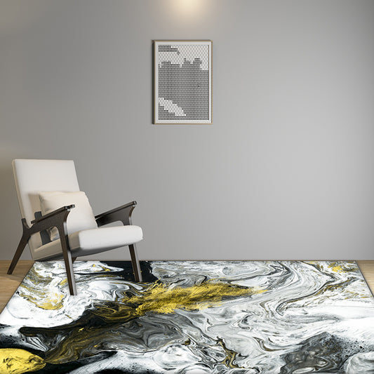 White Bedroom Rug Modern Abstract Oil-painting Pattern Area Rug Polyester Washable Carpet Yellow Clearhalo 'Area Rug' 'Modern' 'Rugs' Rug' 1580536