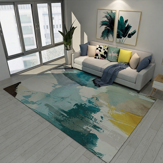 Novelty Brushstroke Painting Pattern Rug Blue and Yellow Polyester Rug Washable Carpet for Living Room Lake Blue Clearhalo 'Area Rug' 'Modern' 'Rugs' Rug' 1580552