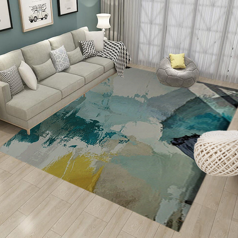 Novelty Brushstroke Painting Pattern Rug Blue and Yellow Polyester Rug Washable Carpet for Living Room Clearhalo 'Area Rug' 'Modern' 'Rugs' Rug' 1580553