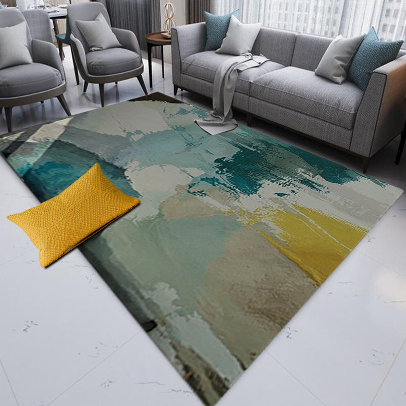Novelty Brushstroke Painting Pattern Rug Blue and Yellow Polyester Rug Washable Carpet for Living Room Clearhalo 'Area Rug' 'Modern' 'Rugs' Rug' 1580554