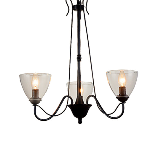 3/5/6-Light Tapered Chandelier Modern Black Clear Glass Pendant Light Fixture for Living Room Clearhalo 'Ceiling Lights' 'Chandeliers' 'Clear' 'Glass shade' 'Glass' 'Industrial Chandeliers' 'Industrial' 'Middle Century Chandeliers' 'Modern' 'Tiffany' 'Traditional Chandeliers' Lighting' 158056