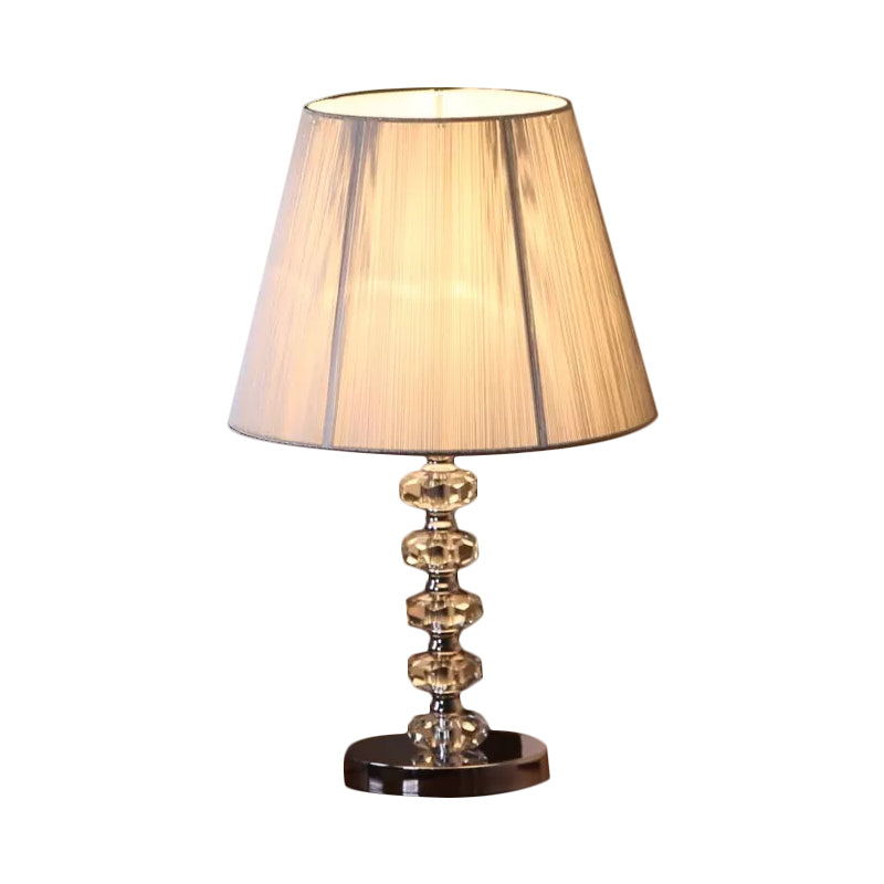Round Faceted Crystal Night Lamp Classic 1 Bulb Bedroom Desk Light in Chrome with Conical Fabric Shade Clearhalo 'Lamps' 'Table Lamps' Lighting' 1580578