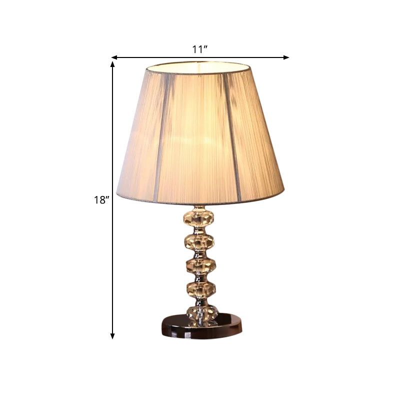 Round Faceted Crystal Night Lamp Classic 1 Bulb Bedroom Desk Light in Chrome with Conical Fabric Shade Clearhalo 'Lamps' 'Table Lamps' Lighting' 1580579