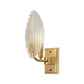 Brass 1/2-Bulb Sconce Light Vintage Clear Fluted Glass Leaf-Shaped Wall Lighting Idea Clearhalo 'Wall Lamps & Sconces' 'Wall Lights' Lighting' 1580596