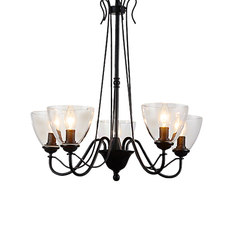 3/5/6-Light Tapered Chandelier Modern Black Clear Glass Pendant Light Fixture for Living Room Clearhalo 'Ceiling Lights' 'Chandeliers' 'Clear' 'Glass shade' 'Glass' 'Industrial Chandeliers' 'Industrial' 'Middle Century Chandeliers' 'Modern' 'Tiffany' 'Traditional Chandeliers' Lighting' 158060