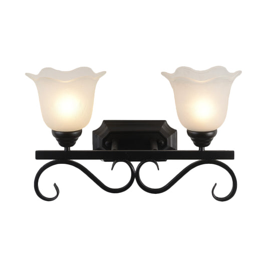 Frosted Glass Black Sconce Light Blossom Single Head Cottage Wall Lighting Idea for Guest Room Clearhalo 'Wall Lamps & Sconces' 'Wall Lights' Lighting' 1580600