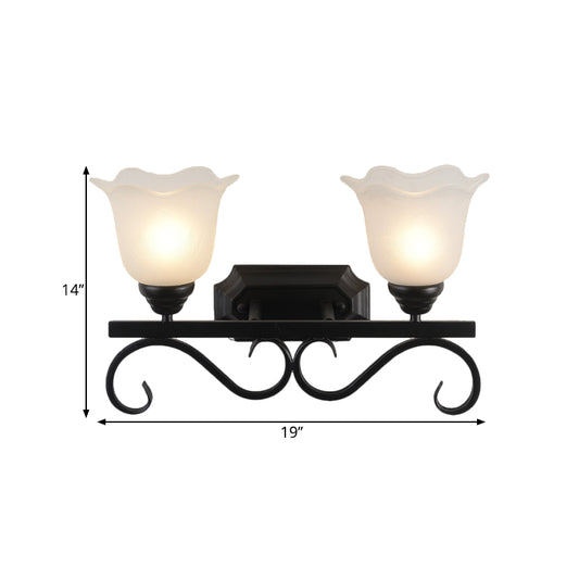 Frosted Glass Black Sconce Light Blossom Single Head Cottage Wall Lighting Idea for Guest Room Clearhalo 'Wall Lamps & Sconces' 'Wall Lights' Lighting' 1580601