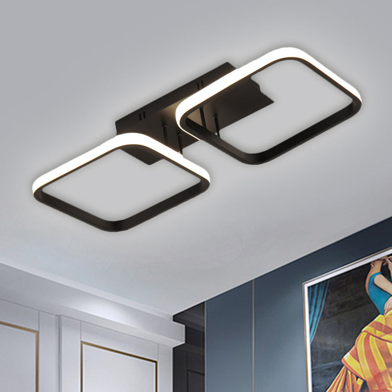 21.5"/31"/41" L Square Semi Flush Lamp Contemporary Acrylic Black/Gold LED Ceiling Mount Fixture in Warm/White Light Black 21.5" Clearhalo 'Ceiling Lights' 'Close To Ceiling Lights' 'Close to ceiling' 'Semi-flushmount' Lighting' 1580602