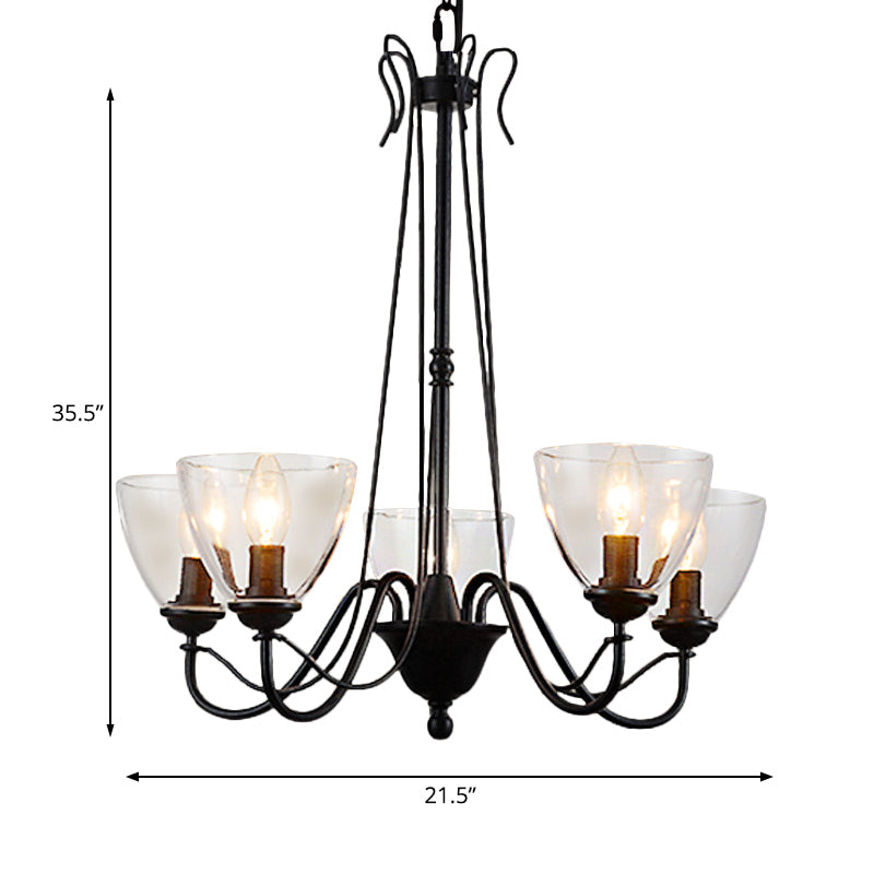 3/5/6-Light Tapered Chandelier Modern Black Clear Glass Pendant Light Fixture for Living Room Clearhalo 'Ceiling Lights' 'Chandeliers' 'Clear' 'Glass shade' 'Glass' 'Industrial Chandeliers' 'Industrial' 'Middle Century Chandeliers' 'Modern' 'Tiffany' 'Traditional Chandeliers' Lighting' 158061