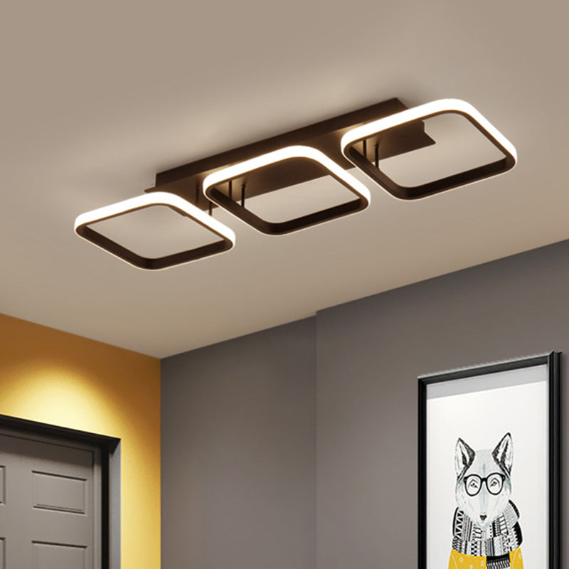 21.5"/31"/41" L Square Semi Flush Lamp Contemporary Acrylic Black/Gold LED Ceiling Mount Fixture in Warm/White Light Black 31" Clearhalo 'Ceiling Lights' 'Close To Ceiling Lights' 'Close to ceiling' 'Semi-flushmount' Lighting' 1580610