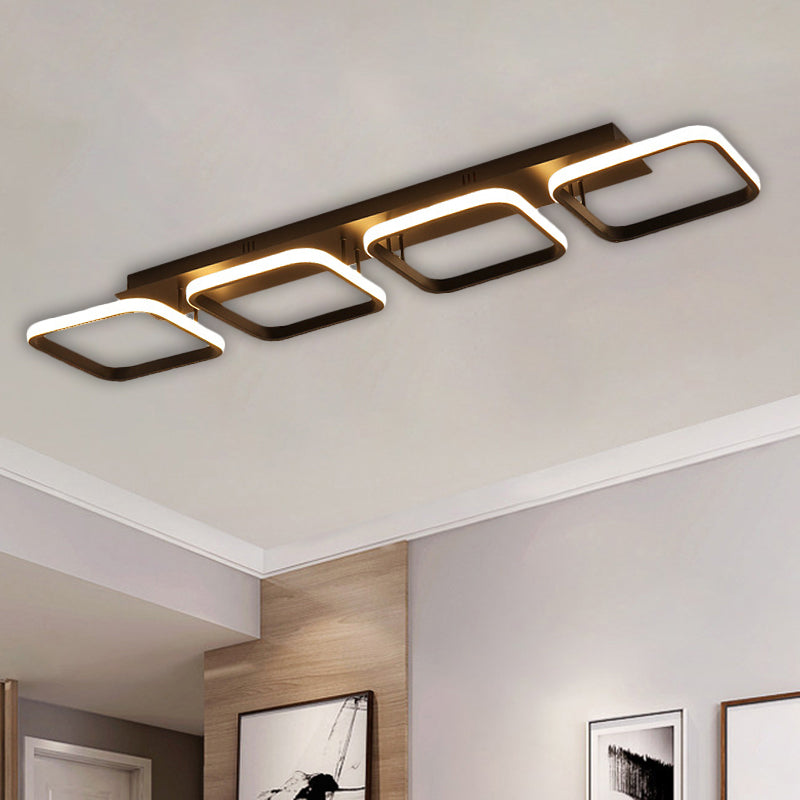 21.5"/31"/41" L Square Semi Flush Lamp Contemporary Acrylic Black/Gold LED Ceiling Mount Fixture in Warm/White Light Clearhalo 'Ceiling Lights' 'Close To Ceiling Lights' 'Close to ceiling' 'Semi-flushmount' Lighting' 1580620