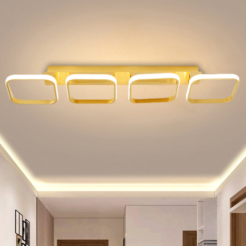 21.5"/31"/41" L Square Semi Flush Lamp Contemporary Acrylic Black/Gold LED Ceiling Mount Fixture in Warm/White Light Clearhalo 'Ceiling Lights' 'Close To Ceiling Lights' 'Close to ceiling' 'Semi-flushmount' Lighting' 1580626