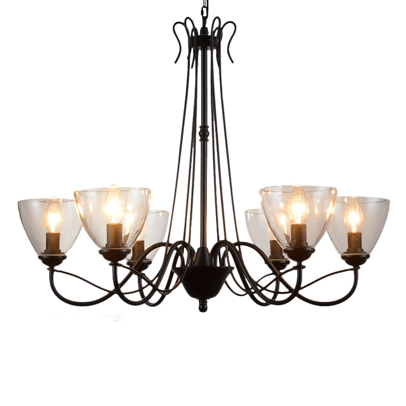 3/5/6-Light Tapered Chandelier Modern Black Clear Glass Pendant Light Fixture for Living Room Clearhalo 'Ceiling Lights' 'Chandeliers' 'Clear' 'Glass shade' 'Glass' 'Industrial Chandeliers' 'Industrial' 'Middle Century Chandeliers' 'Modern' 'Tiffany' 'Traditional Chandeliers' Lighting' 158064