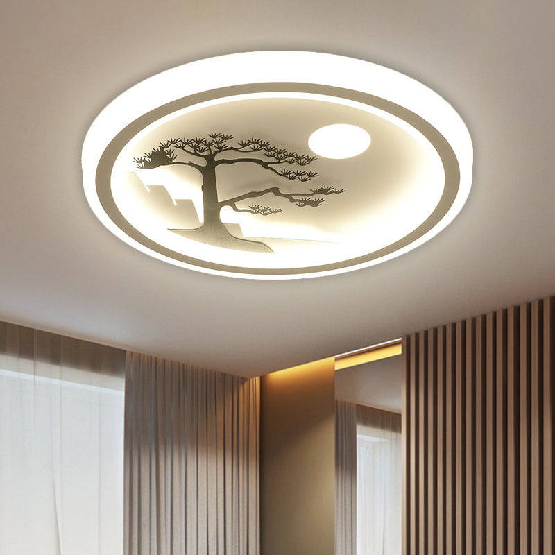 Square/Round Ceiling Fixture Modernist Acrylic LED White Flush Mount Lighting with Bird/Tree Pattern Clearhalo 'Ceiling Lights' 'Close To Ceiling Lights' 'Close to ceiling' 'Flush mount' Lighting' 1580651
