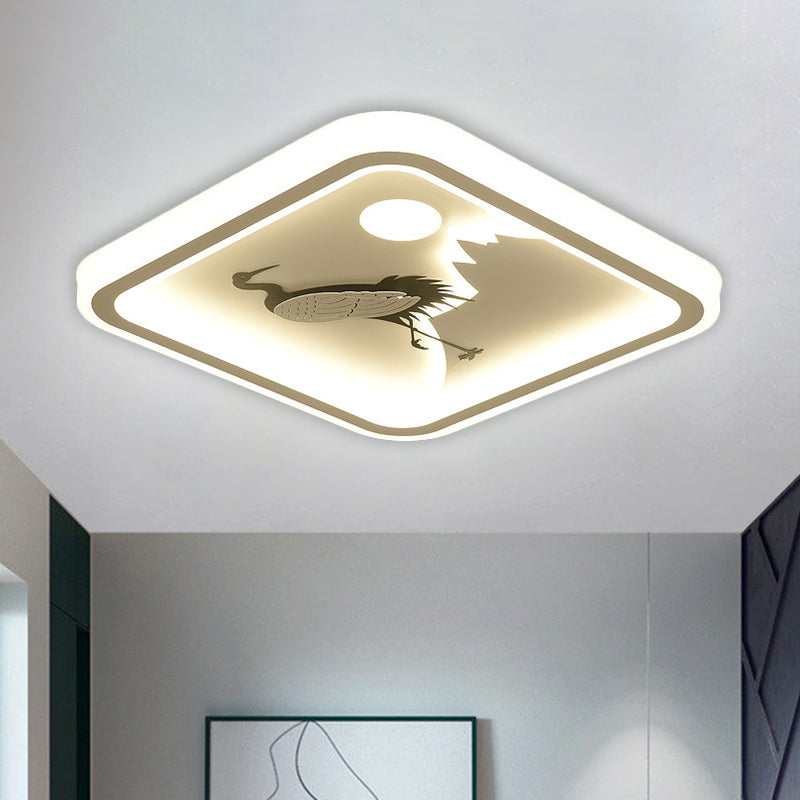 Square/Round Ceiling Fixture Modernist Acrylic LED White Flush Mount Lighting with Bird/Tree Pattern Clearhalo 'Ceiling Lights' 'Close To Ceiling Lights' 'Close to ceiling' 'Flush mount' Lighting' 1580655