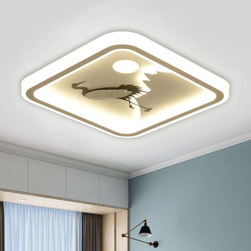 Square/Round Ceiling Fixture Modernist Acrylic LED White Flush Mount Lighting with Bird/Tree Pattern Clearhalo 'Ceiling Lights' 'Close To Ceiling Lights' 'Close to ceiling' 'Flush mount' Lighting' 1580656