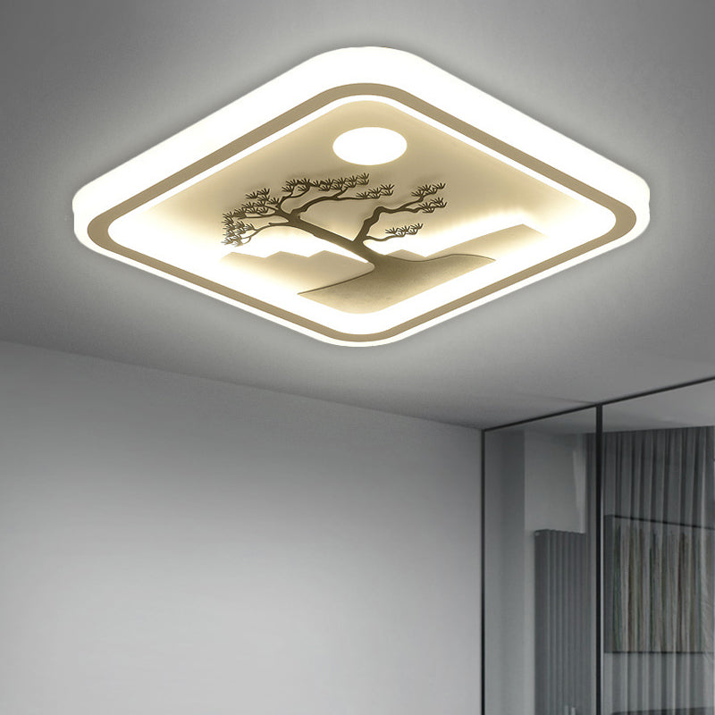Square/Round Ceiling Fixture Modernist Acrylic LED White Flush Mount Lighting with Bird/Tree Pattern Clearhalo 'Ceiling Lights' 'Close To Ceiling Lights' 'Close to ceiling' 'Flush mount' Lighting' 1580660