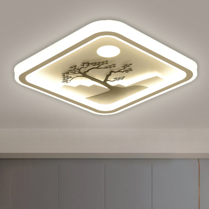 Square/Round Ceiling Fixture Modernist Acrylic LED White Flush Mount Lighting with Bird/Tree Pattern Clearhalo 'Ceiling Lights' 'Close To Ceiling Lights' 'Close to ceiling' 'Flush mount' Lighting' 1580661